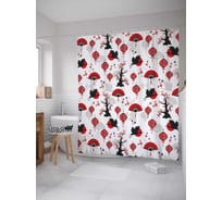 Штора (занавеска) для ванной JoyArty "Вееры и фонарики" из сатена, 180х200 см с крючками, sc_12202