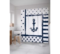 Штора (занавеска) для ванной JoyArty "Морская композиция с якорем" из сатена, 180х200 см с крючками, sc_15938