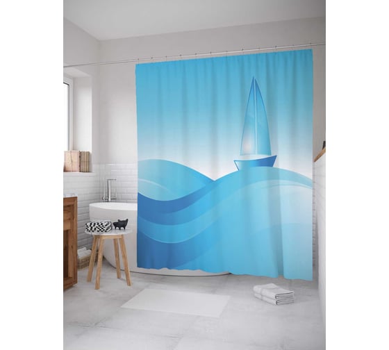 Штора (занавеска) для ванной JoyArty "Ветер спокойствия" из сатена, 180х200 см с крючками, sc_12523 1