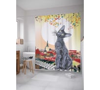 Штора (занавеска) для ванной JoyArty "Солнечный кот радуется музыке" из сатена, 180х200 см с крючками, sc_15853