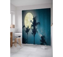 Штора (занавеска) для ванной JoyArty "Ночь под пальмами" из сатена, 180х200 см с крючками, sc_18121