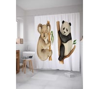 Штора (занавеска) для ванной JoyArty "Коала и панда" из сатена, 180х200 см с крючками, sc_18132