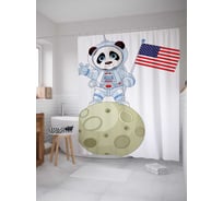 Штора (занавеска) для ванной JoyArty "Панда - космонавт" из сатена, 180х200 см с крючками, sc_18126