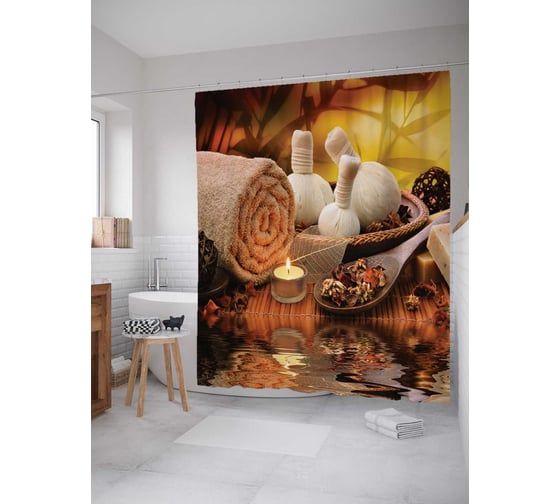 Штора (занавеска) для ванной JoyArty "Нежность Тайланда" из сатена, 180х200 см с крючками, sc_12493 1