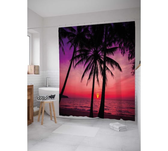 Штора (занавеска) для ванной JoyArty "Любовь к закату" из сатена, 180х200 см с крючками, sc_12476 1