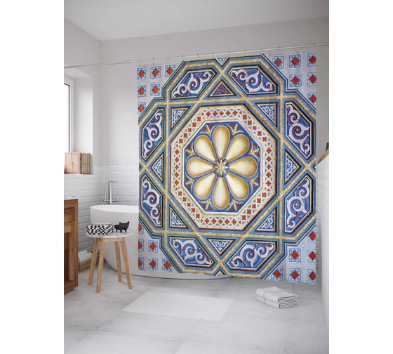 Штора (занавеска) для ванной JoyArty "Драгоценный узор" из сатена, 180х200 см с крючками, sc_12301 1