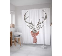 Штора (занавеска) для ванной JoyArty "Олень с шарфом" из сатена, 180х200 см с крючками, sc_12802