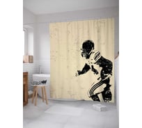 Штора (занавеска) для ванной JoyArty "Тень футболиста" из сатена, 180х200 см с крючками, sc_16545