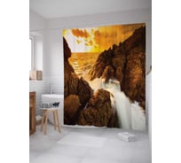 Штора (занавеска) для ванной JoyArty "Волны накрывают гору" из сатена, 180х200 см с крючками, sc_15341