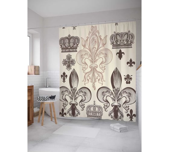 Штора (занавеска) для ванной JoyArty "Короны с орнаментом" из сатена, 180х200 см с крючками, sc_10788 1