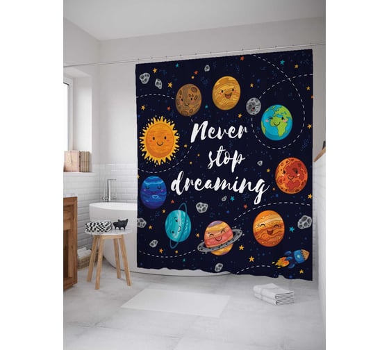 Штора (занавеска) для ванной JoyArty "Бесконечные мечты" из сатена, 180х200 см с крючками, sc_19171 1
