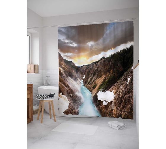 Штора (занавеска) для ванной JoyArty "Горные опасности" из сатена, 180х200 см с крючками, sc_17980 1