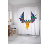 Штора (занавеска) для ванной JoyArty "Витражный лось" из сатена, 180х200 см с крючками, sc_12777