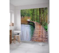 Штора (занавеска) для ванной JoyArty "Речной переход" из сатена, 180х200 см с крючками, sc_12132