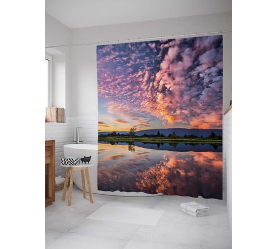 Штора (занавеска) для ванной JoyArty "Розовые барашки" из сатена, 180х200 см с крючками, sc_16570 1