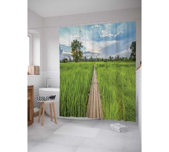 Штора (занавеска) для ванной JoyArty "Болотный мост" из сатена, 180х200 см с крючками, sc_12140 1