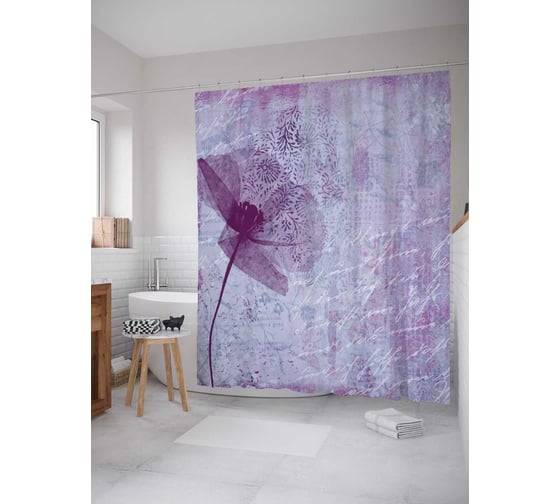 Штора (занавеска) для ванной JoyArty "Фантомный цветочек" из сатена, 180х200 см с крючками, sc_16552 1