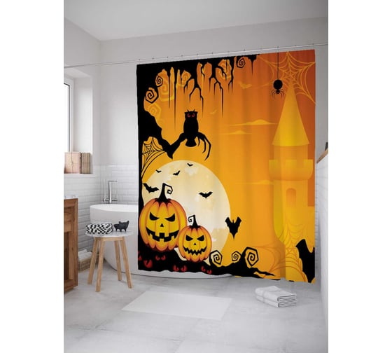 Штора (занавеска) для ванной JoyArty "Хэллоуинский вечер" из сатена, 180х200 см с крючками, sc_18927 1