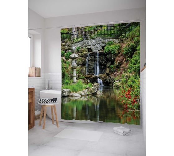 Штора (занавеска) для ванной JoyArty "Речной водопад" из сатена, 180х200 см с крючками, sc_17883 1