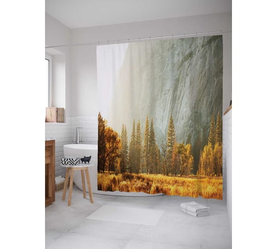Штора (занавеска) для ванной JoyArty "Нетронутая природа" из сатена, 180х200 см с крючками, sc_19007 1