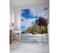 Штора (занавеска) для ванной JoyArty "Остров Ла-Диг на Сейшелах" из сатена, 180х200 см с крючками, sc_12489