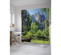 Штора (занавеска) для ванной JoyArty "Река у высокой горы" из сатена, 180х200 см с крючками, sc_10865
