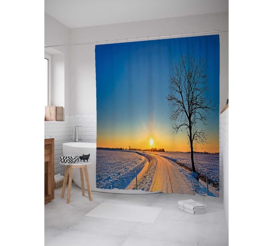 Штора (занавеска) для ванной JoyArty "Снежная дорога" из сатена, 180х200 см с крючками, sc_18936 1