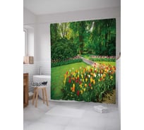 Штора (занавеска) для ванной JoyArty "Насаждение тюльпанов" из сатена, 180х200 см с крючками, sc_15332