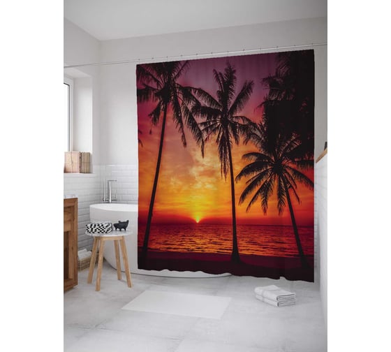 Штора (занавеска) для ванной JoyArty "Цвета заката" из сатена, 180х200 см с крючками, sc_12475 1