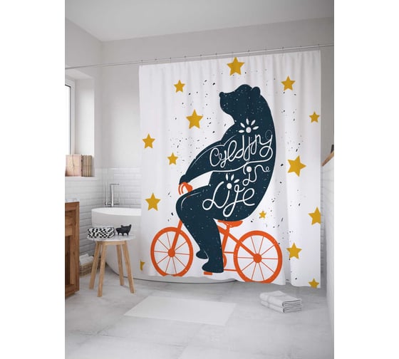 Штора (занавеска) для ванной JoyArty "Жизнь на велосипеде" из сатена, 180х200 см с крючками, sc_18255 1