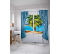 Штора (занавеска) для ванной JoyArty "Морская пальма за окном" из сатена, 180х200 см с крючками, sc_11837