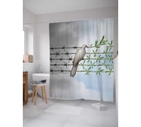 Штора (занавеска) для ванной JoyArty "Голубь между проволокой и ветками" из сатена, 180х200 см с крючками, sc_12003