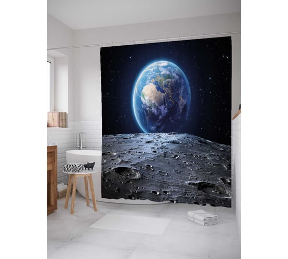 Штора (занавеска) для ванной JoyArty "На поверхности луны" из сатена, 180х200 см с крючками, sc_18969 1
