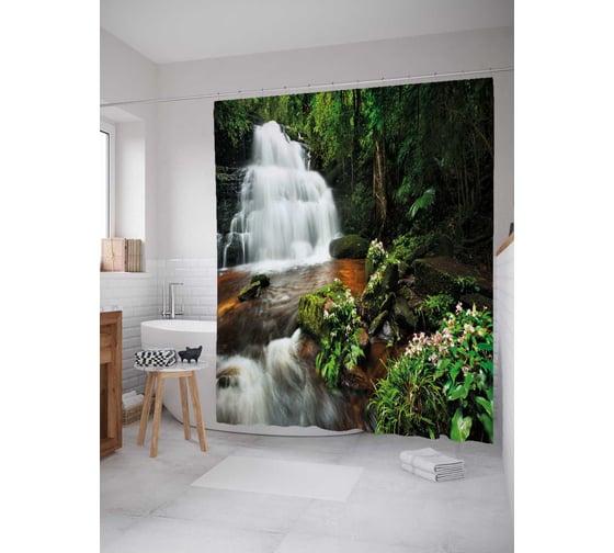 Штора (занавеска) для ванной JoyArty "Лесное чудо" из сатена, 180х200 см с крючками, sc_18933 1