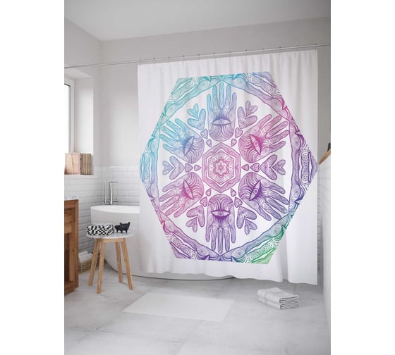 Штора (занавеска) для ванной JoyArty "Абстрактные узоры с глазами" из сатена, 180х200 см с крючками, sc_19274 1