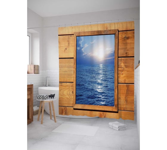 Штора (занавеска) для ванной JoyArty "В центре океана" из сатена, 180х200 см с крючками, sc_11827 1