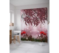 Штора (занавеска) для ванной JoyArty "Полуночные маки" из сатена, 180х200 см с крючками, sc_16557