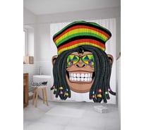 Штора (занавеска) для ванной JoyArty "Обезьяна-растаман" из сатена, 180х200 см с крючками, sc_18158