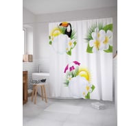 Штора (занавеска) для ванной JoyArty "Тропические цветы" из сатена, 180х200 см с крючками, sc_18138