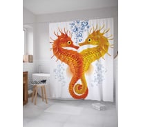 Штора (занавеска) для ванной JoyArty "Пара морских коньков" из сатена, 180х200 см с крючками, sc_18139