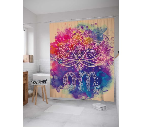 Штора (занавеска) для ванной JoyArty "Время медитировать" из сатена, 180х200 см с крючками, sc_18786 1