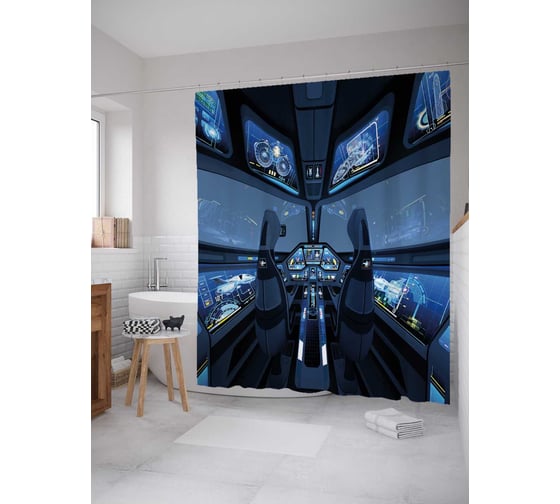 Штора (занавеска) для ванной JoyArty "Кабина звездолета" из сатена, 180х200 см с крючками, sc_21668 1
