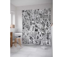 Штора (занавеска) для ванной JoyArty "Коллекция марок" из сатена, 180х200 см с крючками, sc_21096