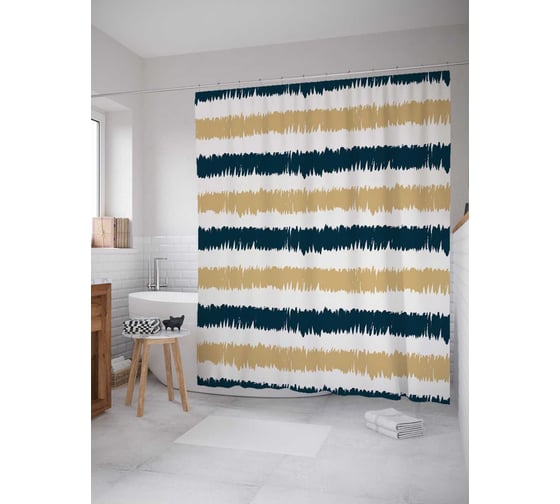 Штора (занавеска) для ванной JoyArty "Солнечные полосы" из сатена, 180х200 см с крючками, sc_21543 1