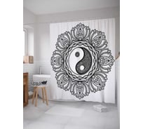 Штора (занавеска) для ванной JoyArty "Лепестки Инь и ян" из сатена, 180х200 см с крючками, sc_18608