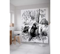 Штора (занавеска) для ванной JoyArty "Бобры в работе" из сатена, 180х200 см с крючками, sc_21737