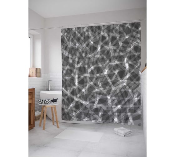 Штора (занавеска) для ванной JoyArty "Полосатый туман" из сатена, 180х200 см с крючками, sc_20886 1