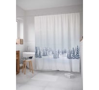 Штора (занавеска) для ванной JoyArty "Снежные ели" из сатена, 180х200 см с крючками, sc_18890