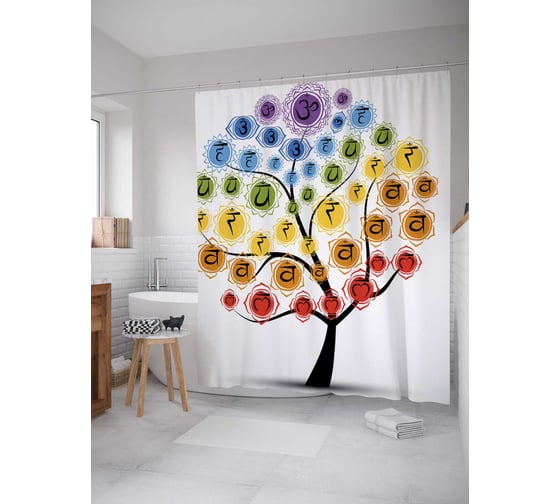 Штора (занавеска) для ванной JoyArty "Энергетическое дерево" из сатена, 180х200 см с крючками, sc_18785 1