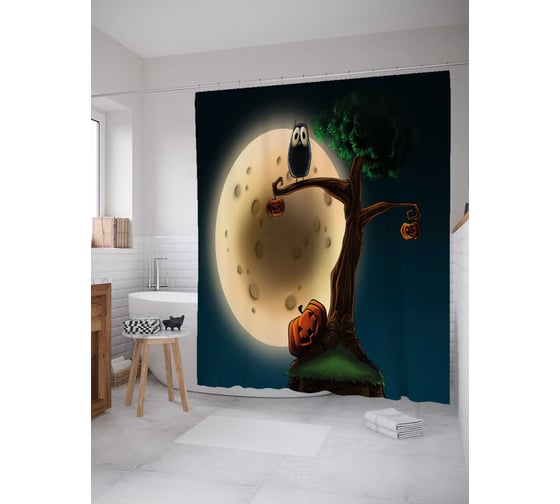 Штора (занавеска) для ванной JoyArty "Лунный зверек" из сатена, 180х200 см с крючками, sc_18792 1
